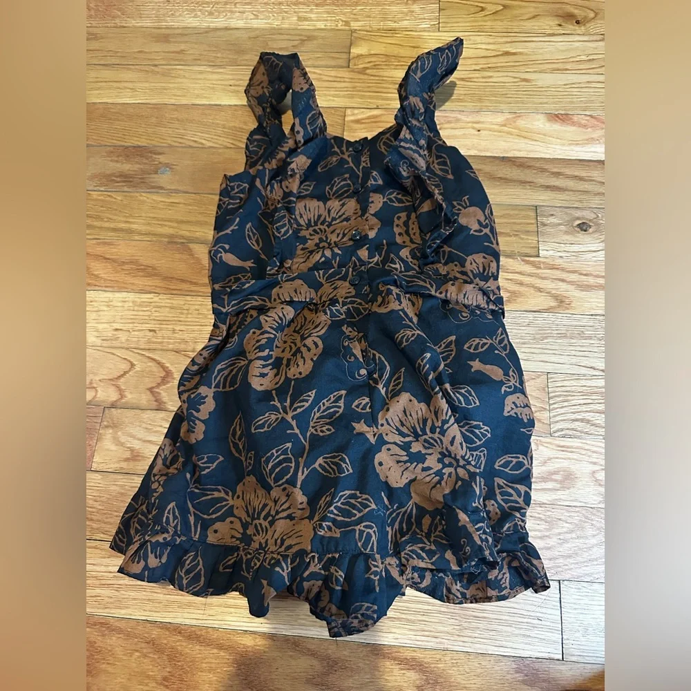Janie‎ And Jack Girls Floral Romper Black Brown Lined Ruffles Sz 6